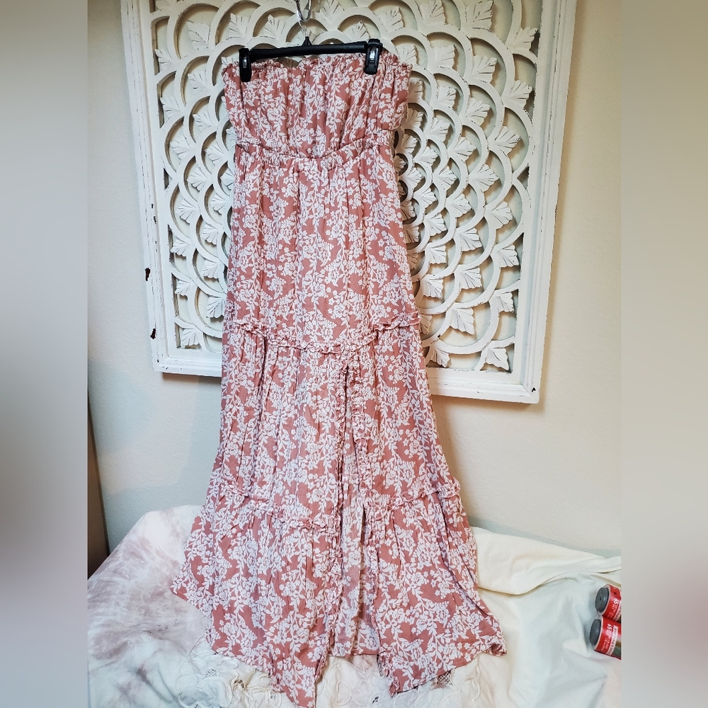 Hazel & Olive Floral Print Strapless Dree Large